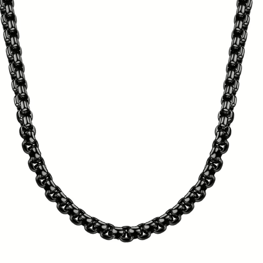 6mm thick box chain rolo link black necklace, 22